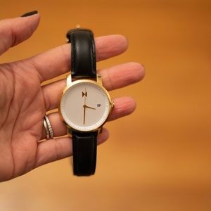 Black Leather Strap Watch